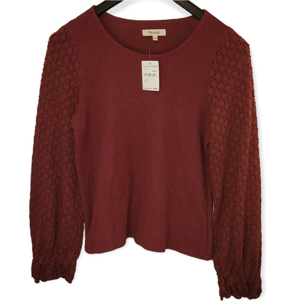 Madewell Eyelet Mix Ruffle Sleeve Top Size Small